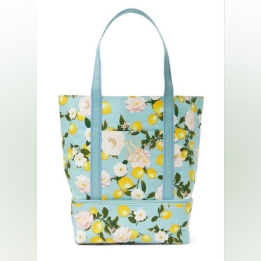 VICTORIA S SECRET BLUE LEMONS SWIM COOLER TOTE BEACH BAG LUNCH PICNIC INSULATED